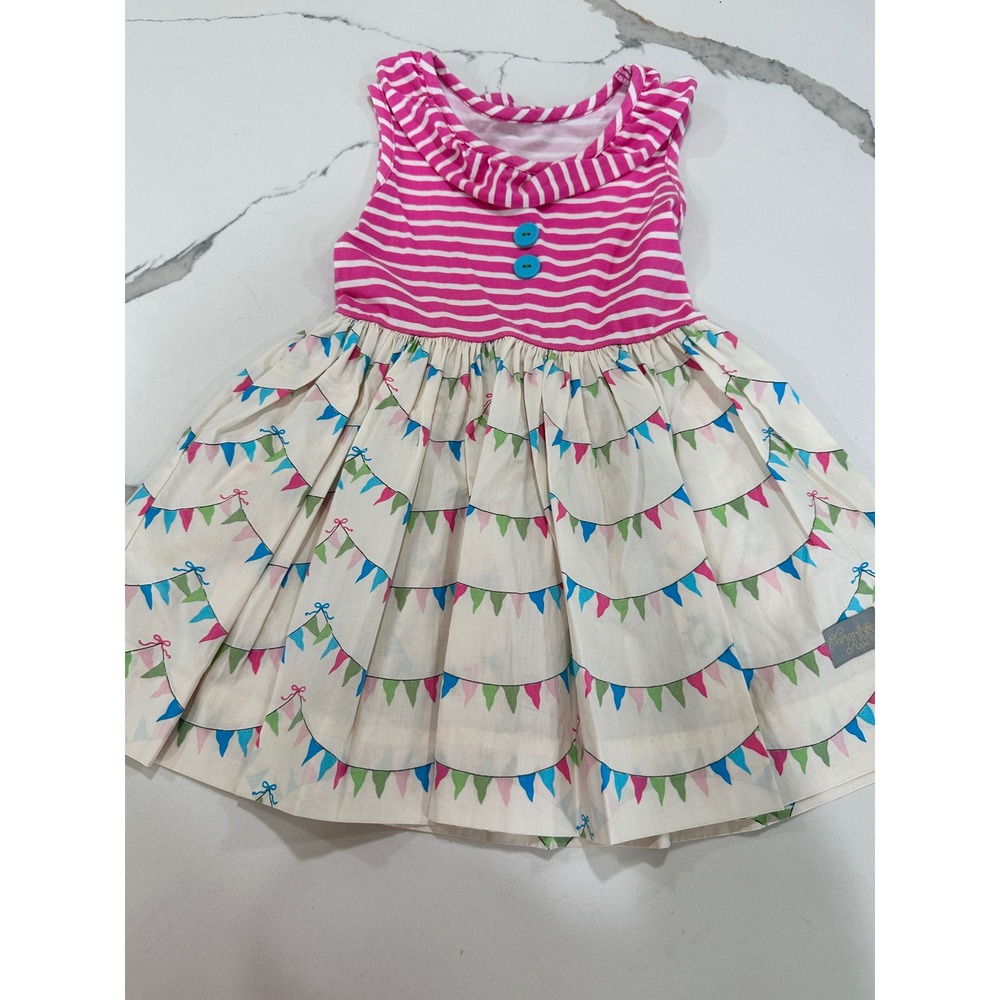 Eleanor Rose Georgia Dress Banners Pink Stripe Flag Print Boutique Kids Size 3-4